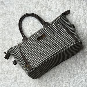 London Fog Plaid Duffle Bag Stylish Houndstooth Handbag Clear Liner Gold Details